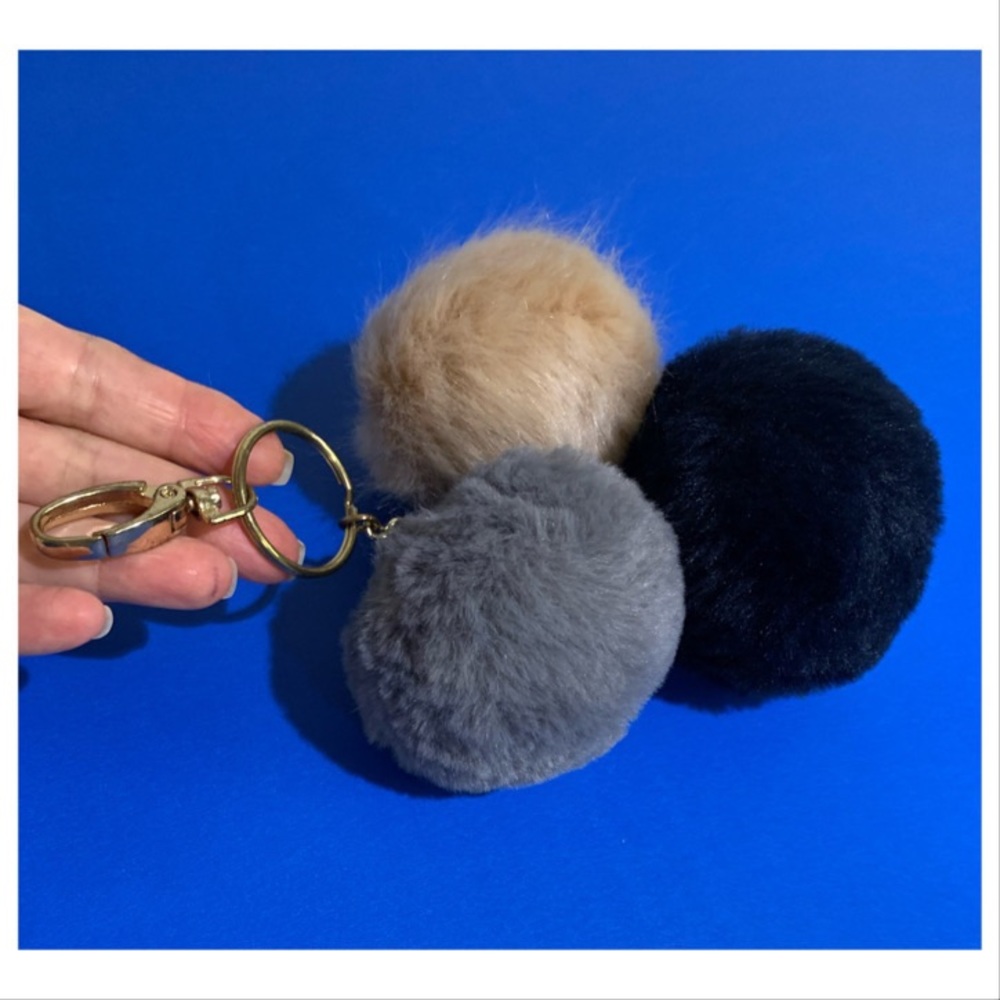 Bag Charm NEW Pom Pom Faux Fur Accessory Charm Bag Dangle Set of three Pom pom